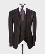 Valerio Milano 3-Piece Italian Men's Suit- Brown 100% Wool Point Seam Classic Suit W/ Straight Leg Trousers