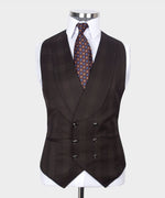 Valerio Milano 3-Piece Italian Men's Suit- Brown 100% Wool Point Seam Classic Suit W/ Straight Leg Trousers