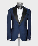 Valerio Milano 3-Piece Italian Men's Suit Navy Blue – Black Lapeled Tuxedo Suit