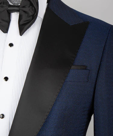 Valerio Milano 3-Piece Italian Men's Suit Navy Blue – Black Lapeled Tuxedo Suit