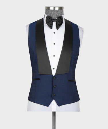 Valerio Milano 3-Piece Italian Men's Suit Navy Blue – Black Lapeled Tuxedo Suit