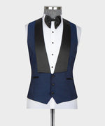 Valerio Milano 3-Piece Italian Men's Suit Navy Blue – Black Lapeled Tuxedo Suit
