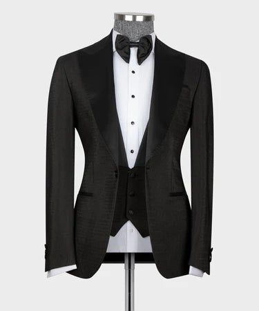 Valerio Milano 3-Piece Italian Men's Suit Black Tuxedo Suit