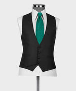 Valerio Milano 3-Piece Italian Men's Suit Black 100% Wool Classic Vest Suit W/ Straight Leg Trousers