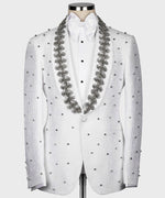 Valerio MilanoMen's Gray Pearl Embroidered Collar White Tuxedo Custom Desing Vest Suit