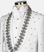 Valerio MilanoMen's Gray Pearl Embroidered Collar White Tuxedo Custom Desing Vest Suit