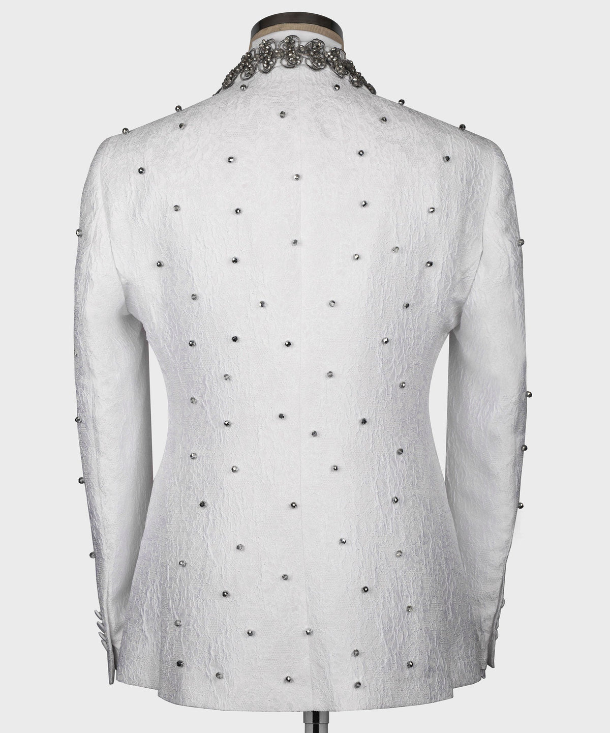 Valerio MilanoMen's Gray Pearl Embroidered Collar White Tuxedo Custom Desing Vest Suit