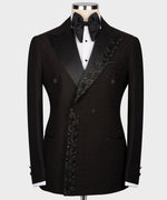 Valerio MilanoMen's Black Patterned Custom Design Tuxedo Vest Suit W/ Pant