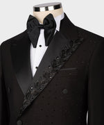 Valerio MilanoMen's Black Patterned Custom Design Tuxedo Vest Suit W/ Pant