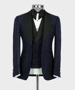 Valerio Milano 3-Piece Italian Men's Suit Dark Blue Glitter Tuxedo Suit