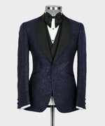 Valerio Milano 3-Piece Italian Men's Suit Dark Blue Glitter Tuxedo Suit