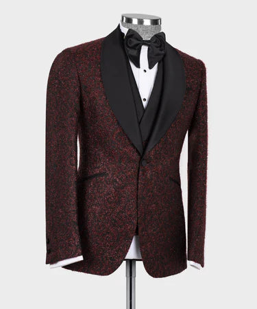 Valerio Milano 3-Piece Italian Men's Suit Burgundy Glitter Tuxedo Suit