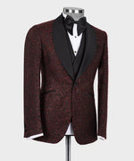 Valerio Milano 3-Piece Italian Men's Suit Burgundy Glitter Tuxedo Suit