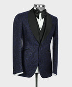 Valerio Milano 3-Piece Italian Men's Suit Dark Blue Glitter Tuxedo Suit