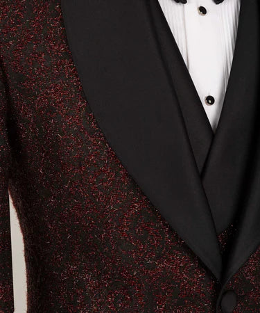 Valerio Milano 3-Piece Italian Men's Suit Burgundy Glitter Tuxedo Suit