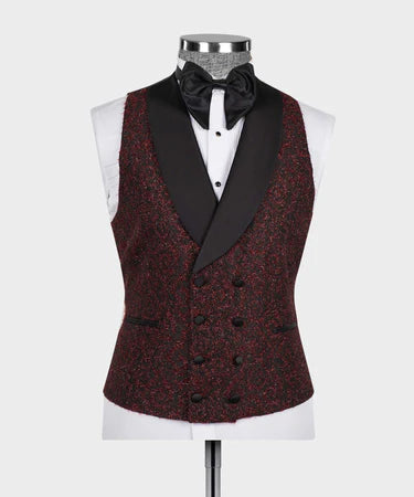 Valerio Milano 3-Piece Italian Men's Suit Burgundy Glitter Tuxedo Suit