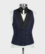 Valerio Milano 3-Piece Italian Men's Suit Dark Blue Glitter Tuxedo Suit