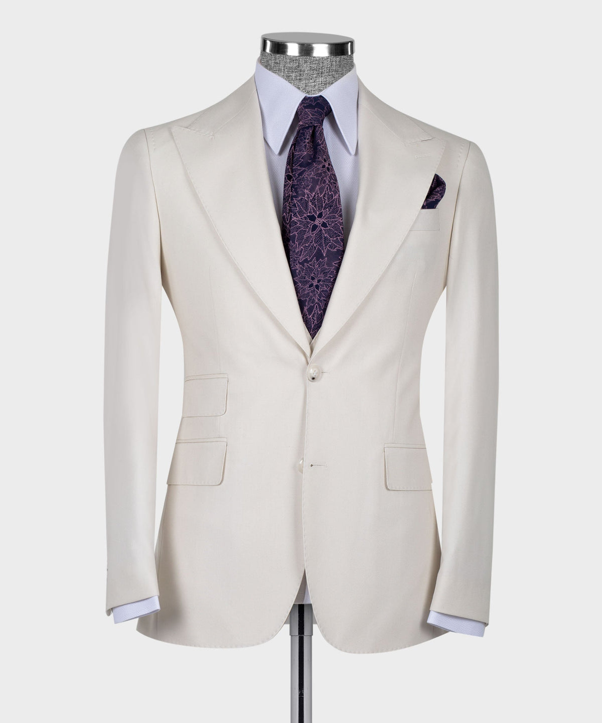 Valerio Milano 3-Piece Italian Men's Suit Off White 100% Wool Pointed Collar Vest Suit Straight Leg Trousers