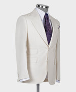 Valerio Milano 3-Piece Italian Men's Suit- Off White 100% Wool Classic Suit W/ Straight Leg Trousers