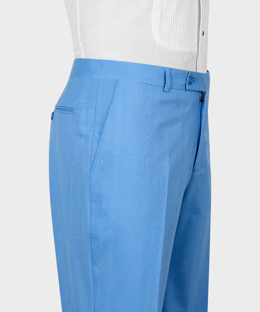 Valerio Milano 3-Piece Italian Men's Suit Blue 100% Wool Classic VestSuit W/ Straight Leg Trousers