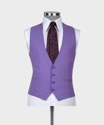 Valerio Milano 3-Piece Italian Men's Suit Lilac 100% Wool Classic Vest Pointed Collar Suit Straight Leg Trousers