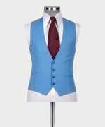 Valerio Milano 3-Piece Italian Men's Suit Blue 100% Wool Classic VestSuit W/ Straight Leg Trousers