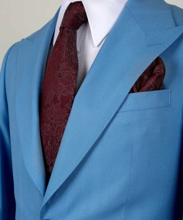 Valerio Milano 3-Piece Italian Men's Suit Blue 100% Wool Classic VestSuit W/ Straight Leg Trousers