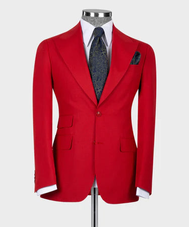 Valerio Milano 3-Piece Italian Men's Suit Red 100% Wool Front 2 Button Classic Vest Suit Straight Leg Trousers