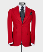 Valerio Milano 3-Piece Italian Men's Suit Red 100% Wool Front 2 Button Classic Vest Suit Straight Leg Trousers