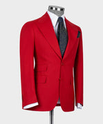 Valerio Milano 3-Piece Italian Men's Suit Red 100% Wool Front 2 Button Classic Vest Suit Straight Leg Trousers