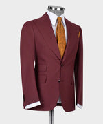 Valerio Milano 3-Piece Italian Men's Suit Burgundy 100% Wool Dot Stitching Classic Vest Suit W/ Straight Leg Trousers