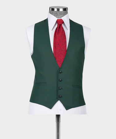 Valerio Milano 3-Piece Italian Men's Suit Green 100% Wool Triple Classic Vest Suit Straight Leg Trousers