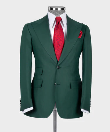 Valerio Milano 3-Piece Italian Men's Suit Green 100% Wool Triple Classic Vest Suit Straight Leg Trousers