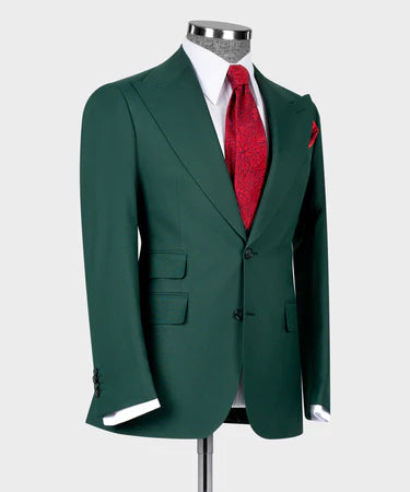 Valerio Milano 3-Piece Italian Men's Suit Green 100% Wool Triple Classic Vest Suit Straight Leg Trousers
